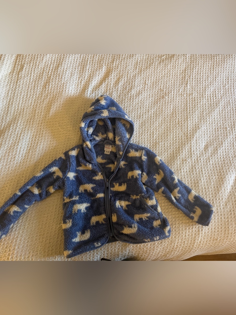 Hanna Andersson Navy Blue Hooded Fleece Jacket with Cream Polar Bear Print